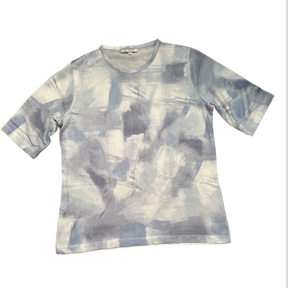 Kris Fashion Short Sleeve Sweater, Blue & White, size M